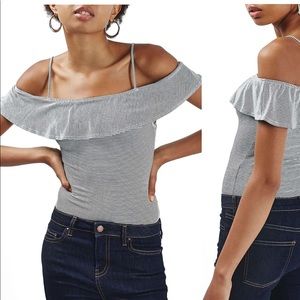 Topshop- Striped off the shoulder bodysuit Sz 4